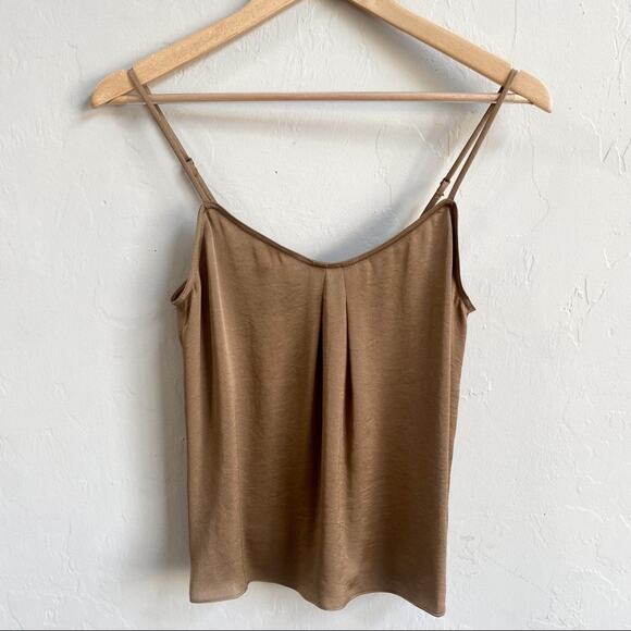NWT Vince‎ Brown Satin Pleat Front Cami Top - Picture 4 of 8